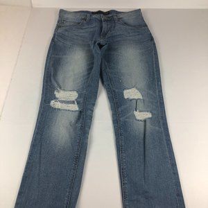 Express Jeans Women's 00 Girlfriend Blue Faded Distressed Stretch Denim Pants